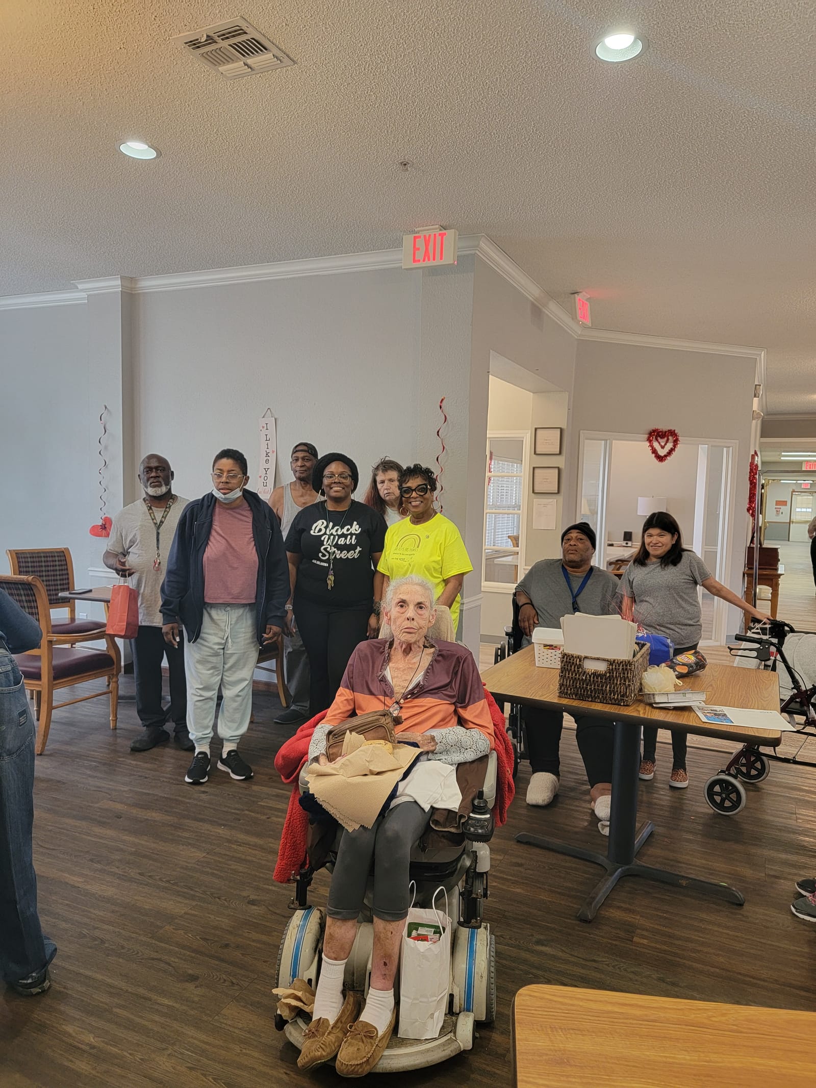 Seniors gathered in the activity room for bingo